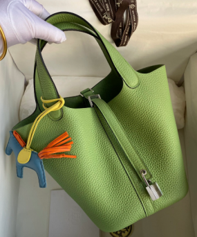 에르메스 피코탄 락18 그린 은장 소가죽